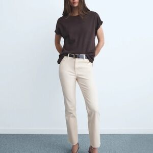 NWT! Mango Sienna Flare Cream Denim-Raw Hem-High Waist-Straight Leg-Sz 12